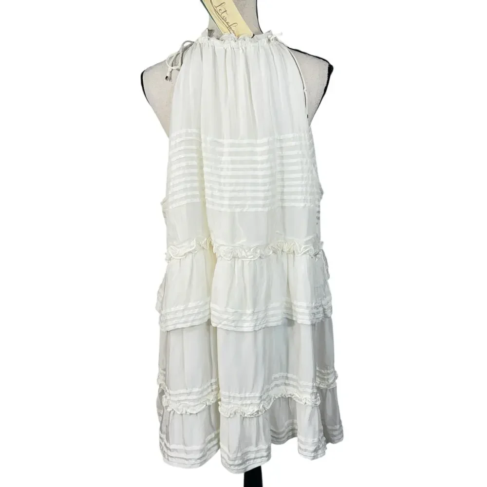 Anthropologie Let Me Be 1X-Large Halter Mini Dress Tiered Tie Shoulder Ruffled - Picture 9 of 16